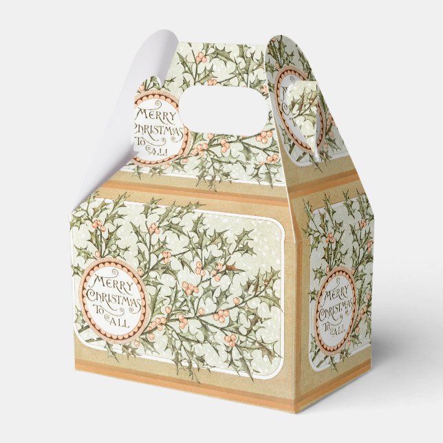 Christmas Holly Pretty Antique Greeting Favour Box (Front Side)