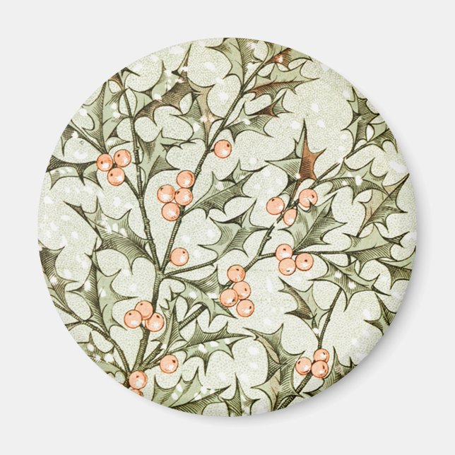 Christmas Holly Pretty Antique Greeting Magnet (Front)