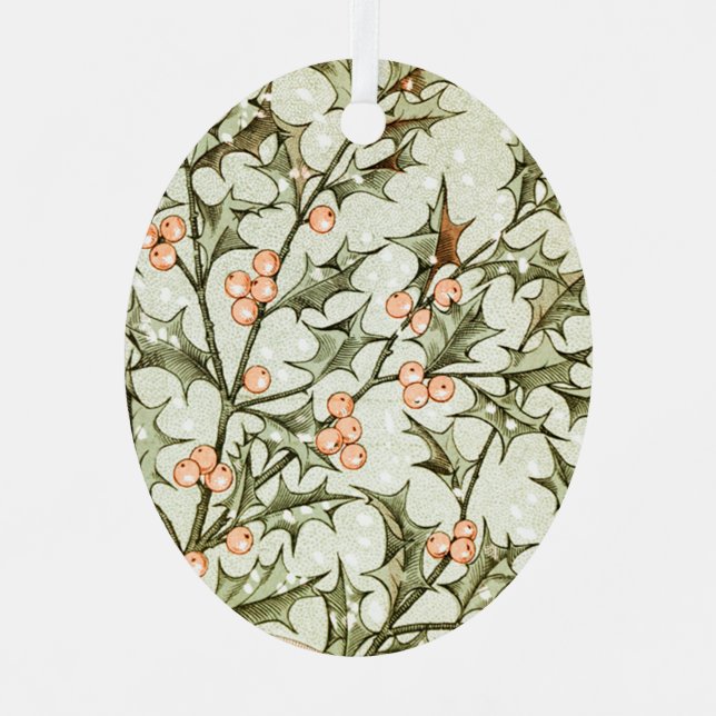 Christmas Holly Pretty Antique Greeting Metal Tree Decoration (Front)