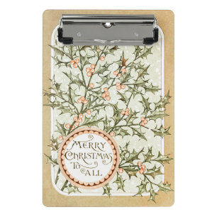 Christmas Holly Pretty Antique Greeting Mini Clipboard