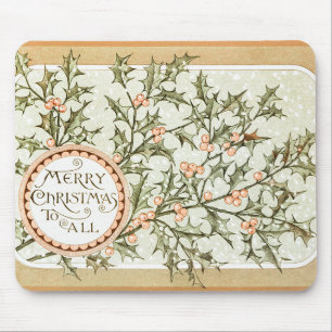 Christmas Holly Pretty Antique Greeting Mouse Mat