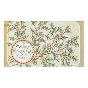 Christmas Holly Pretty Antique Greeting Name Tag