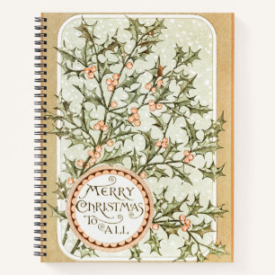Christmas Holly Pretty Antique Greeting Notebook