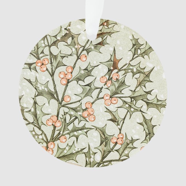 Christmas Holly Pretty Antique Greeting Ornament (Front)