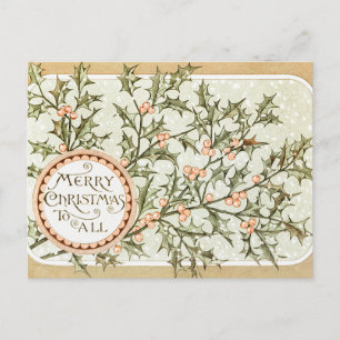Christmas Holly Pretty Antique Greeting Postcard