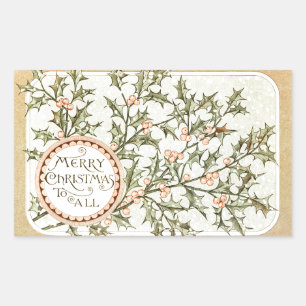 Christmas Holly Pretty Antique Greeting Rectangular Sticker