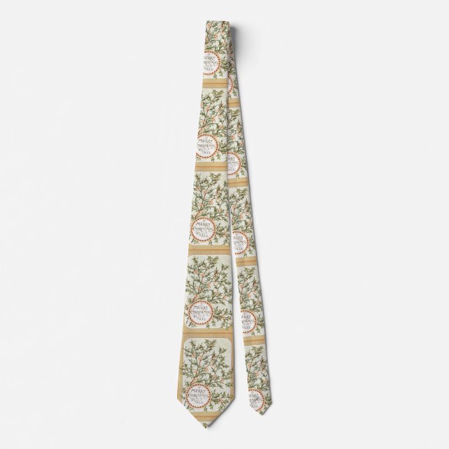 Christmas Holly Pretty Antique Greeting Tie (Front)