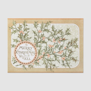 Christmas Holly Pretty Antique Greeting Tissue Paper