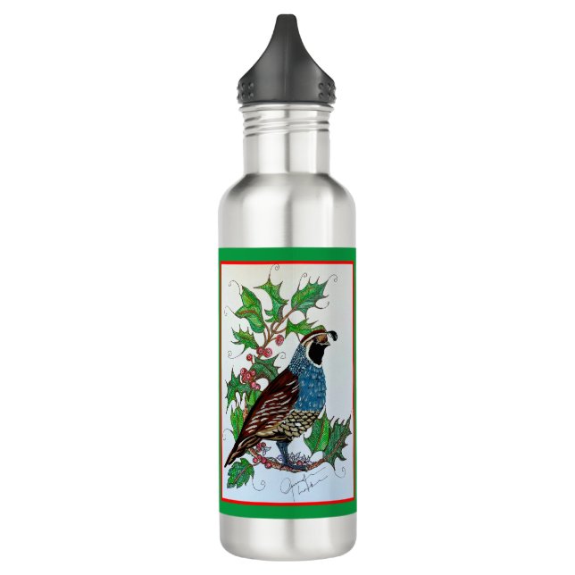 Christmas Holly Quail 710 Ml Water Bottle (Left)