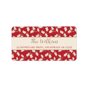 Christmas Holly Red and Gold Return Address Label