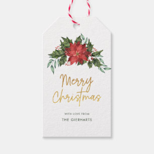 Christmas Holly Red and Green Script Gift Tags