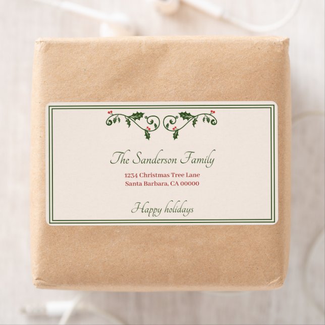 Christmas Holly Red Berries Holiday return Address (Insitu)