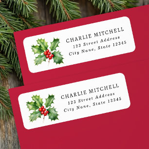 Christmas holly red berries return address