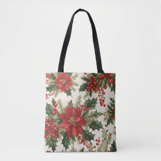 Christmas Holly & Red Berries Tote Bag