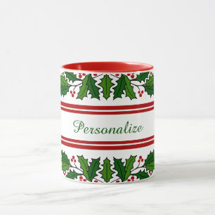 Christmas Holly & Red Berries Xmas Holiday Mug