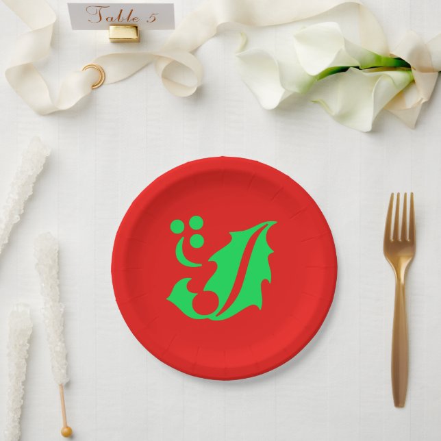 Christmas Holly Red Green 4Geri Paper Plate (Wedding)