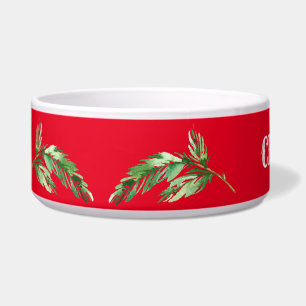 Christmas Holly Red & Green Name Dog Bowl