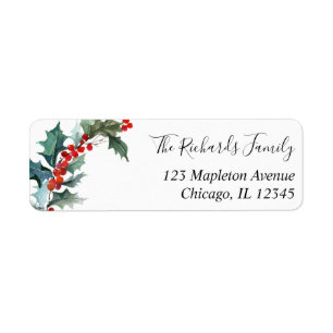 Christmas holly red green watercolor
