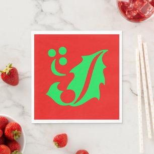 Christmas Holly Red Green Xmas Napkin