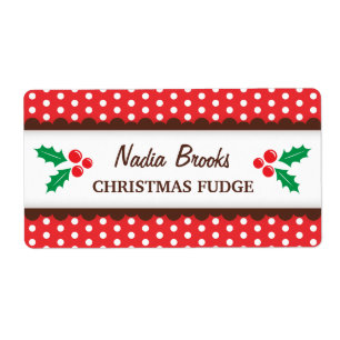 Christmas holly red polka dots canning jar label