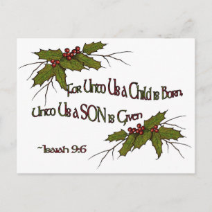 Christmas Holly Religious, Isaiah, Elegant, Simple Holiday Postcard