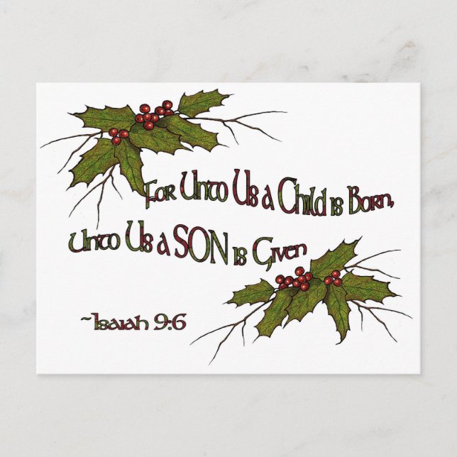 Christmas Holly Religious, Isaiah, Elegant, Simple Holiday Postcard (Front)
