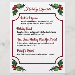 Christmas Holly Restaurant Specials Flyer