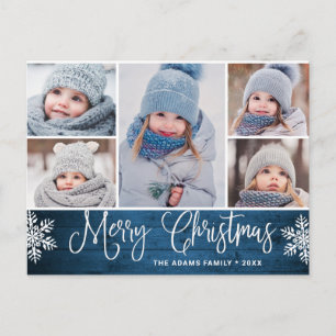 Christmas Holly Rustic 5 PHOTO Greeting Holiday Po Postcard