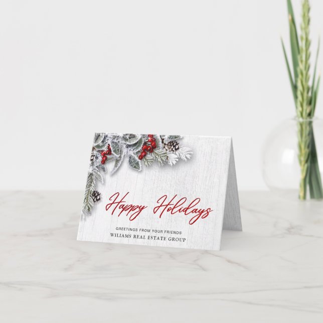 Christmas Holly Rustic Corporate Greeting Holiday Card (Front)