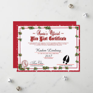 Christmas Holly Santa's Nice List Holiday Card