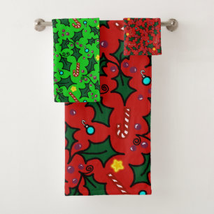 Christmas Holly Seamless Pattern Bath Towel Set