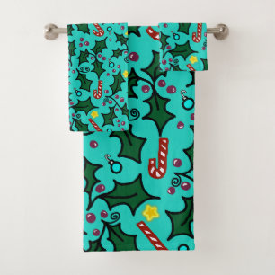 Christmas Holly Seamless Pattern Bath Towel Set