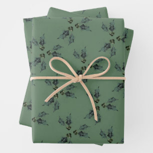 Christmas holly sketch holiday green   wrapping paper sheet