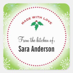 Christmas Holly & Snowflakes, Personalised Baking Square Sticker