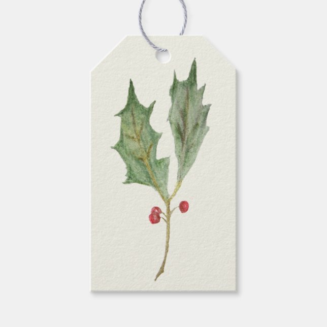 Christmas Holly Sprig Rustic Botanical Gift Tag (Front)