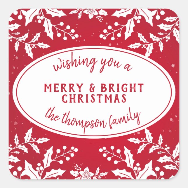 Christmas Holly Stickers with Family Name (Front)