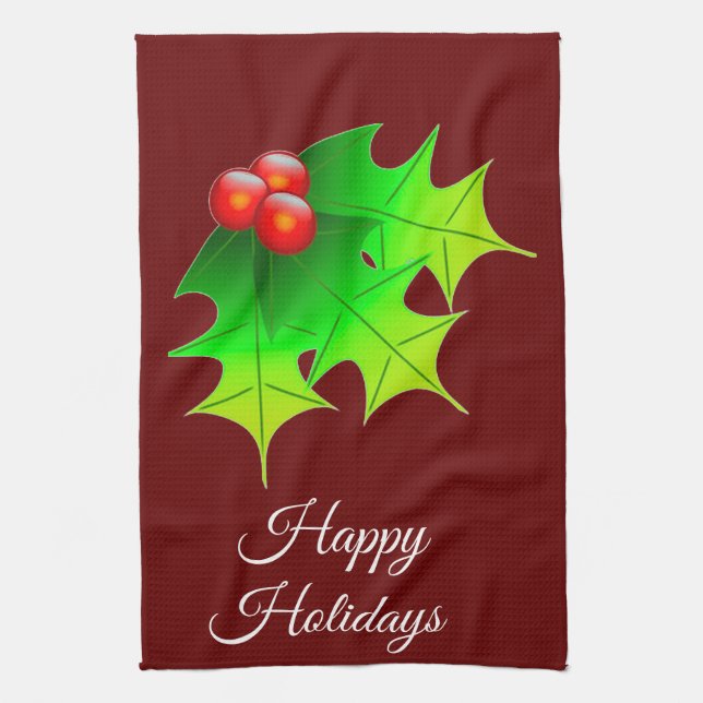 Christmas Holly Tea Towel (Vertical)