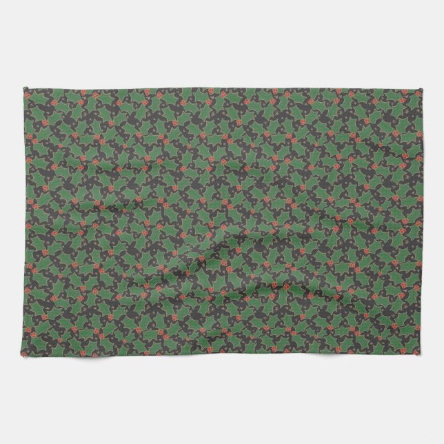 Christmas Holly Tea Towel (Horizontal)