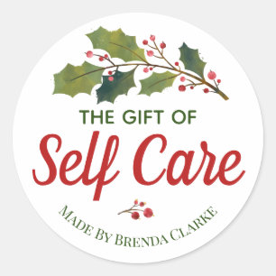 Christmas Holly The Gift Of Self Care Spa Classic Round Sticker