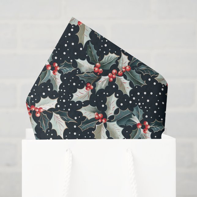 Christmas holly tiled pattern Tissue Paper (Gift Bag)