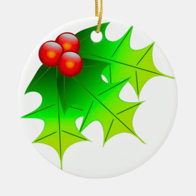 Christmas Holly Transparent Background Ceramic Tree Decoration (Front)
