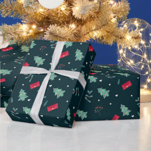Christmas Holly, Trees and Hearts Wrapping Paper