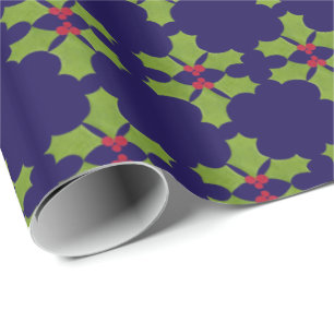 Christmas Holly twig on dark blue Wrapping Paper