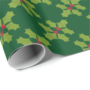 Christmas Holly twig on dark green Wrapping Paper