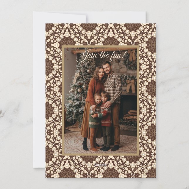 Christmas Holly, Vintage Cream & Brown Holiday Card (Back)