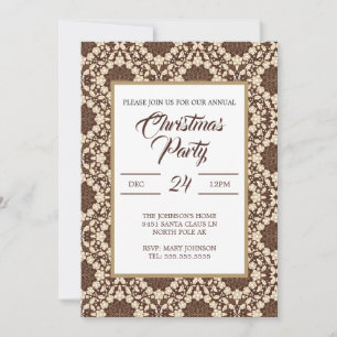 Christmas Holly, Vintage Cream & Brown Invitation