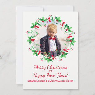 Christmas Holly Watercolor Wreath Holiday Photo