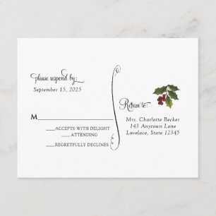 Christmas Holly Wedding RSVP Postcard