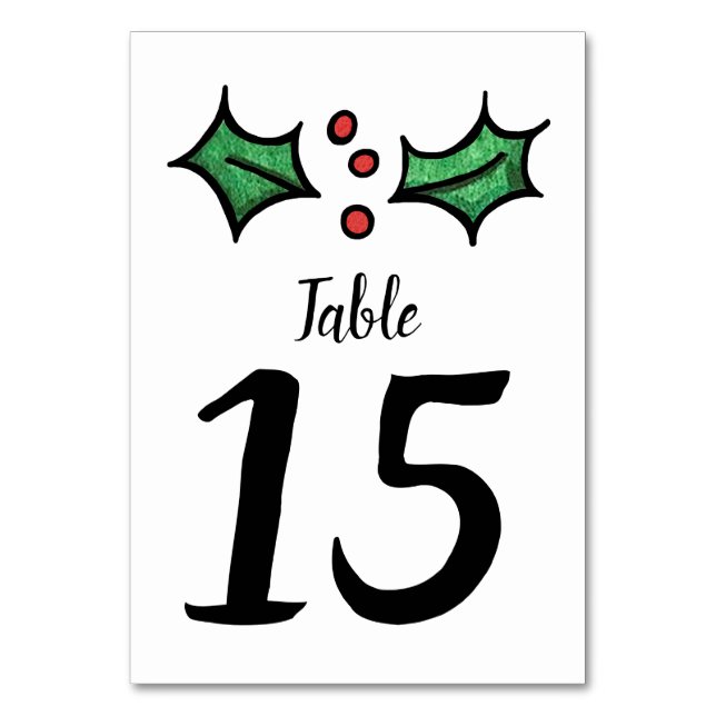 Christmas Holly Wedding Table Number (Front)