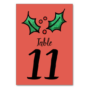 Christmas Holly Wedding Table Number